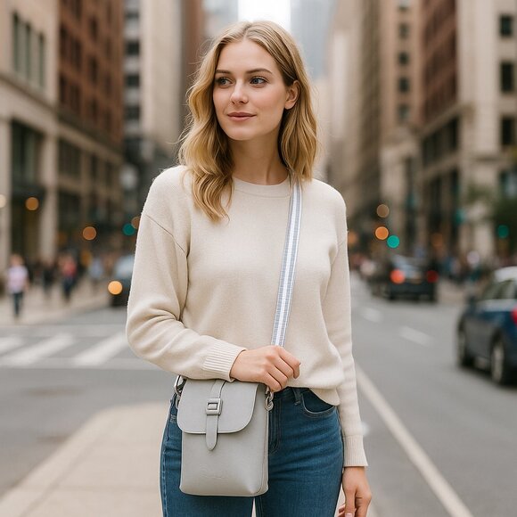 Leather Messenger Bag for Men & Women –Grey Crossbody Shoulder Bag, Side Sling - Picture 2 of 10